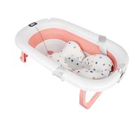 Bañera infantil plegable con cojín de baño y termómetro incorporado, bañera infantil con soporte, de 0 a 3 años, lavabo de ducha portátil antideslizante (rosa, 80 x 50 x 23 cm)