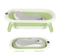 Bañera infantil plegable con cojín de baño y termómetro incorporado, bañera infantil con soporte, de 0 a 3 años, cuenca de ducha portátil antideslizante (A-verde-43 x 71 x 18,5 cm)