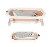 Bañera infantil plegable con cojín de baño y termómetro incorporado, bañera infantil con soporte, de 0 a 3 años, lavabo de ducha portátil antideslizante (A-rosa-43 x 71 x 18,5 cm)