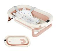 Bañera infantil plegable con cojín de baño y termómetro incorporado, bañera infantil con soporte, de 0 a 3 años, lavabo de ducha portátil antideslizante (B-Rose-43 x 71 x 18,5 cm)