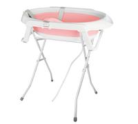 Bañera infantil plegable con cojín de baño y termómetro integrado, bañera infantil con soporte, de 0 a 3 años, lavabo de ducha portátil antideslizante (rosa, 66 x 61 x 82 cm)