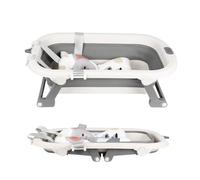 Bañera infantil plegable con cojín de baño y termómetro integrado, bañera infantil con soporte, de 0 a 3 años, lavabo de ducha portátil antideslizante (D-Gris-83 x 47 x 28 cm)