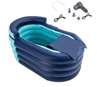Bañera inflable, bañera hinchable plegable móvil independiente, respaldo ergonómico, PVC, baño de hielo con cubierta y bomba para adultos de hasta 180 cm y ducha, 140 x 74 x 84 cm (azul)