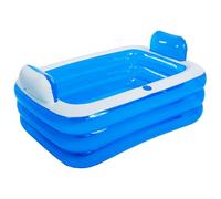 Bañera inflable, bañera inflable de PVC espesa con boca de taza de agua, cómoda plegable con fondo de burbuja resistente al desgaste para adultos y niños, azul, soplado