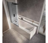Bañera Moderna para Ducha con Un Respaldo Lateral - 1400mm x 700mm - Mampara con Vidrio Ahumado - Sandford