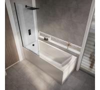 Bañera Moderna para Ducha con Un Respaldo Lateral - 1400mm x 700mm - Mampara Negra - Sandford
