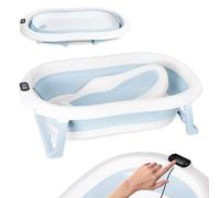 Bañera para bebé plegable - Azul - Bañera para bebés con termómetro y asiento de baño - 80 cm - Bañera infantil antideslizante portátil