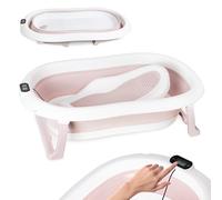 Bañera para bebé plegable - Bañera para bebés rosa con termómetro y asiento de baño - 80 cm - Bañera infantil antideslizante portátil
