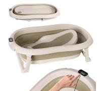 Bañera para bebé plegable - Beige - Bañera para bebés con termómetro y asiento de baño - 80 cm - Bañera infantil antideslizante portátil