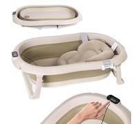 Bañera para bebé plegable - Beige - Bañera para bebés con termómetro y cojín de baño - 80 cm - Bañera infantil antideslizante portátil