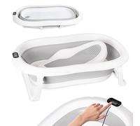 Bañera para bebé plegable - Gris - Bañera para bebés con termómetro y asiento de baño - 80 cm - Bañera infantil antideslizante portátil