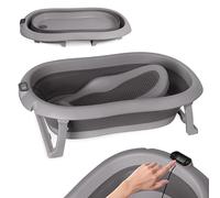 Bañera para bebé plegable - Gris Oscuro Bañera para bebés con termómetro y asiento de baño - 80 cm para niños de 0 a 36 meses - Bañera infantil antideslizante portátil