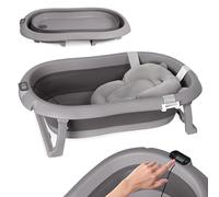 Bañera para bebé plegable - Gris Oscuro Bañera para bebés con termómetro y cojín de baño - 80 cm - Bañera infantil antideslizante portátil