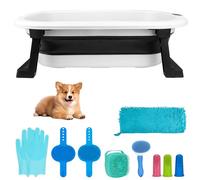 Bañera para perros con kit de limpieza, bañera plegable con tapón de drenaje de agua para perro, suministros de baño para perros con bañera para perros, cepillo de limpieza, peine y toalla de secado