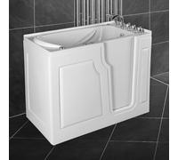 Bañera para personas mayores Siena II 122 x 71 cm con puerta y asiento integrado,whirlpool con chorros de masaje, entrada baja, agarre seguro, superficie fácil de limpiar