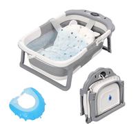 Bañera Plegable Bebé, Bañera Bebe Compacta y Portátil, con Termómetro e Indicador de Temp, Cojín Reductor, Patas Antideslizantes para recién nacidos Gris