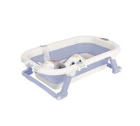Bañera plegable bebé, bañera bebé con cojín de soporte, autónomo baby bath tub,bebe confort,Equipado con termómetro, regalo ideal para recién nacido para viajes diseño exterior (gris) (azul)