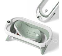 Bañera Plegable Bebé Con Asiento De Baño Antideslizante - bañera Bebe Plegable Con Termómetro - Asiento Bañera Bebe - Silla - Desde El Nacimiento Hasta Los 3 Años - Regalos De Nacimiento (VERDE)