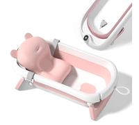 Bañera Plegable Bebé Con Cojín De Baño Antideslizante - bañera Bebe Plegable Con Termómetro - Asiento Bañera Bebe - Desde El Nacimiento Hasta Los 3 Años - Regalos De Nacimiento (ROSA)