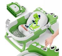 Bañera Plegable Bebé Con Cojín De Baño Antideslizante - Bañera Bebe Plegable Con Termómetro - Asiento bañera Bebe - Desde El Nacimiento Hasta Los 3 Años - Regalos De Nacimiento (MANZANA VERDE, DINO)