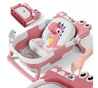 Bañera Plegable Bebé Con Cojín De Baño Antideslizante - Bañera Bebe Plegable Con Termómetro - Asiento bañera Bebe - Desde El Nacimiento Hasta Los 3 Años - Regalos De Nacimiento (ROSA, DINO)