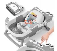 Bañera Plegable Bebé Con Cojín De Baño Antideslizante - Bañera Bebe Plegable Con Termómetro - Asiento bañera Bebe - Desde El Nacimiento Hasta Los 3 Años - Regalos De Nacimiento (GRIS, DINO)