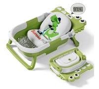 Bañera plegable de cangrejo para bebé recién nacido con termómetro y 1 cojín flotante suave y agujero de drenaje, bañera de viaje plegable y portátil para recién nacidos y niños pequeños de 0 a 36