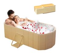 Bañera plegable doble de 1,5 m, bañera portátil para adultos, bañera emergente, bañera de hielo, instalación gratuita para spa familiar/ducha de pareja con alfombrilla y juego de desagüe (150 x 55 x
