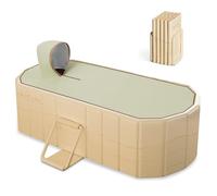 Bañera plegable para adultos con tapa, diseño portátil aislante, bañera plegable profunda, incluye cojín para el asiento y manguera de desagüe, 1,5 metros, naranja/dorado.