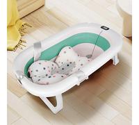 Bañera plegable para bebé con cojín antideslizante XXL con termómetro para controlar la temperatura del agua, desde el nacimiento hasta los 2 años, con cojín de apoyo para bañeras