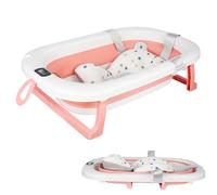 Bañera plegable para bebé con cojín antideslizante XXL con termómetro para controlar la temperatura del agua, desde el nacimiento hasta los 2 años, con cojín de apoyo para bañeras