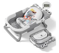 Bañera plegable para bebé recién nacido, bañera plegable de cocodrilo con termómetro, cojín flotante suave y agujero de drenaje, bañeras portátiles de viaje para recién nacidos a niños pequeños de 0 a