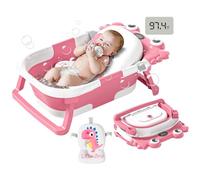 Bañera plegable para bebés recién nacidos a niños pequeños con monitor de temperatura en tiempo real y cojín flotante, bañera de viaje portátil para 0-36 meses, bañera plegable para bebés y niñas