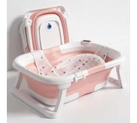 Bañera plegable para bebés - Termómetro integrado, cojín antideslizante, desagüe fácil - Compacta y portátil para recién nacidos y niños pequeños - Juguete seguro y educativo para el baño - Color rosa