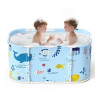 Bañera plegable para ducha, 92 x 57 x 56 cm, bañera independiente con asiento, ducha de agua caliente, baño de hielo, sauna, bañera de masaje, baño de hielo portátil, para adultos (azul claro estilo