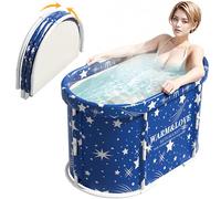 Bañera plegable para ducha, bañeras independiente para baño caliente, bañera de hielo portátil para adultos (azul estrella, ovalada, mediana)