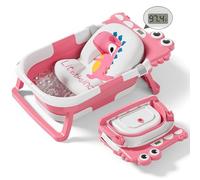 Bañera plegable para recién nacidos, bañera plegable para bebé con termómetro, cojín flotante suave y agujero de drenaje, bañeras portátiles de viaje para recién nacidos a niños pequeños de 0 a 36