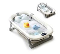 Bañera plegable Relaxdays para bebés, con cojín suave, hasta 30 kg, 20 x 78 x 50 cm, PP/TPE, crema/gris