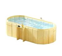 Bañera portátil de 150 cm con estante, plegable para 2 personas, sin inflar, bañera de remojo 2 en 1, baño de hielo y spa caliente para ducha, jardín y camping (amarillo)