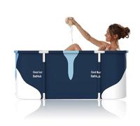 Bañera portátil extragrande de 141 cm para adultos, tina plegable de 55 pulgadas de grosor con marco de metal, bañera de spa plegable para cabina de ducha, baño familiar separado para baño de hielo