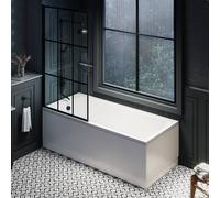 Bañera Tradicional para Ducha con Un Respaldo - 1700mm x 700mm - con Mampara Negra a Cuadrícula - Richmond