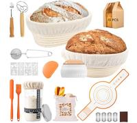 Banetones Para Pan, 18 Piezas Juego de Cestas para Fermentar Pan, Banneton Redondo y Ovalado, 650ml Vaso de Masa Madre, Sourdough Starter Kit, Kit Completo de Panadero