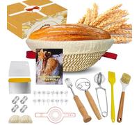 Banetones para Pan, 27 Piezas Cesta de Fermentación para Pan Redonda 23cm, Con Cuchillo de Panadero, Batidor de Masa, Funda, Raspador de Masa para Principiantes y Experimentados