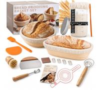Banetones para Pan Kit, Cesta Fermentación Masa Madre con Banneton, Cuchillo para Pan, Mezcladora, 17 Piezas Kit Pan Casero para Principiantes, Sourdough Starter Kit Completo