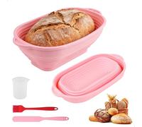 Banetones para Pan,Panera de Silicona Plegable,2 Paneras de Mesa Ovaladas con Cepillos,Espátulas Silicona y Vasos Medidores para Panaderos Profesionales y Domésticos (Rosa)