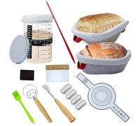Banetones Para Pan Traje De PanaderíA, 11PCS Traje De Pan Fermentado De Agrio, Con 2 Cestas Fermentadas, Cuchillo De Con 5 Cuchillas, Cepillo, EspáTula Y Funda De Lino