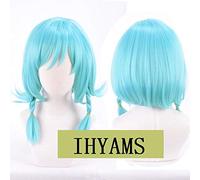 BanG Dream Hikawa Hina Cosplay peluca azul recta trenzada corta mujeres pelucas sintéticas de anime + gorro de peluca