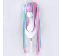 BanG Dream! LEVANTAR UN SUILEN RAS PAREO Pelucas de Cosplay Nyubara Reona Juego de pelo sintético largo y recto Peluca de fiesta Garra Clip de cola de caballo Azul Rosa