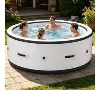 BANGBANGJI SPA Hidromasaje Redondo para Exteriores, Set de SPA de Masaje de Burbujas, para 4-6 Personas, Redondo 206x71cm, Calentamiento Rápido 104°F, con 150 Chorros de Aire y 1 Cubierta Térmica