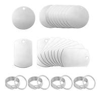 Bangbobi - Juego de 20 Piezas de Colgantes de Acero Inoxidable en Blanco: Placa de identificación y Llavero en Blanco, Kit de fabricación de Bricolaje, Placas de identificación Redondas y cuadradas